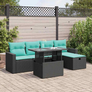 vidaXL 6-delige Loungeset met kussens poly rattan acacia grijs