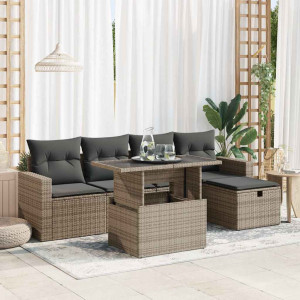 vidaXL 6-delige Loungeset met kussens poly rattan grijs