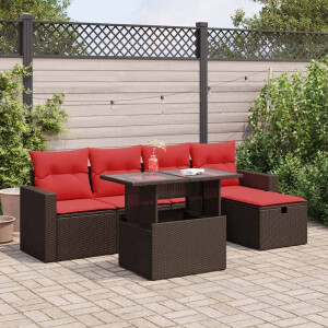 vidaXL 6-delige Loungeset met kussens poly rattan acacia bruin