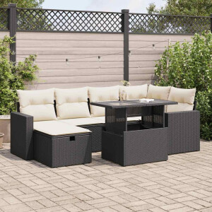 vidaXL 7-delige Loungeset met kussens poly rattan zwart