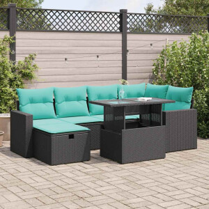 vidaXL 7-delige Loungeset met kussens poly rattan acacia grijs