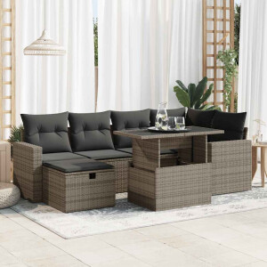 vidaXL 7-delige Loungeset met kussens poly rattan grijs