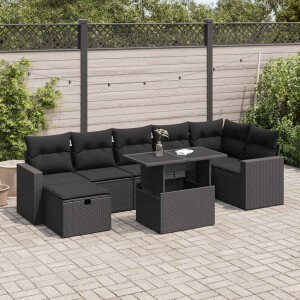 vidaXL 8-delige Loungeset met kussens poly rattan zwart