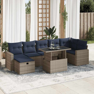 vidaXL 8-delige Loungeset met kussens poly rattan acacia grijs