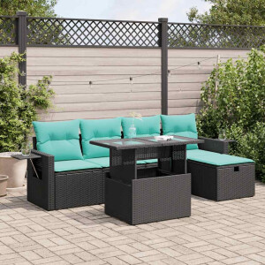 vidaXL 6-delige Loungeset met kussens poly rattan acacia grijs