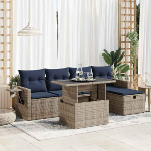 vidaXL 6-delige Loungeset met kussens poly rattan acacia grijs