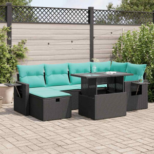 vidaXL 7-delige Loungeset met kussens poly rattan acacia grijs