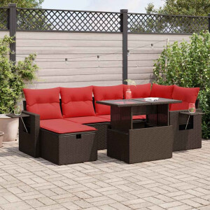 vidaXL 7-delige Loungeset met kussens poly rattan acacia bruin
