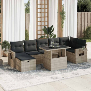 vidaXL 8-delige Loungeset met kussens poly rattan lichtgrijs