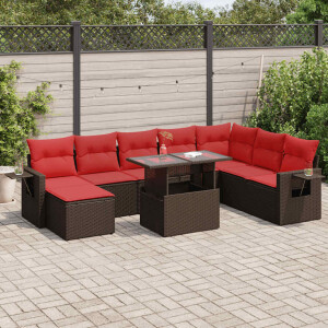 vidaXL 9-delige Loungeset met kussens poly rattan acacia bruin