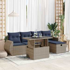 vidaXL 6-delige Loungeset met kussens poly rattan acacia grijs