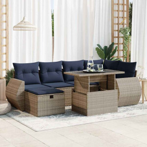 vidaXL 7-delige Loungeset met kussens poly rattan acacia grijs