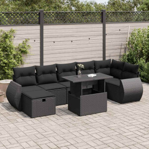 vidaXL 8-delige Loungeset met kussens poly rattan zwart