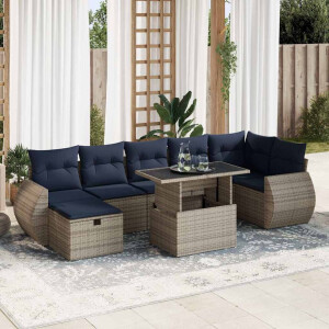 vidaXL 8-delige Loungeset met kussens poly rattan acacia grijs