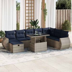 vidaXL 9-delige Loungeset met kussens poly rattan acacia bruin
