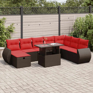 vidaXL 9-delige Loungeset met kussens poly rattan acacia zwart
