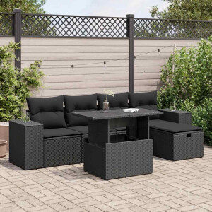 vidaXL 6-delige Loungeset met kussens poly rattan zwart