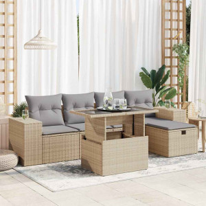 vidaXL 6-delige Loungeset met kussens poly rattan beige