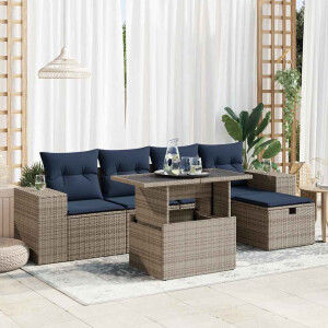 vidaXL 6-delige Loungeset met kussens poly rattan acacia bruin