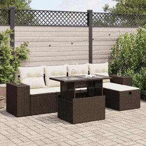 vidaXL 6-delige Loungeset met kussens poly rattan bruin