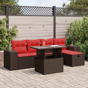 vidaXL 6-delige Loungeset met kussens poly rattan bruin