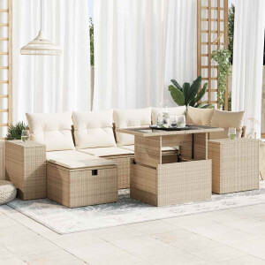 vidaXL 8-delige Loungeset met kussens poly rattan beige
