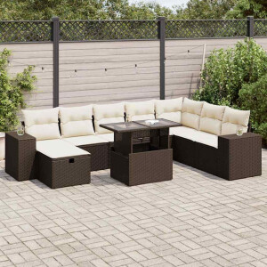 vidaXL 9-delige Loungeset met kussens poly rattan bruin