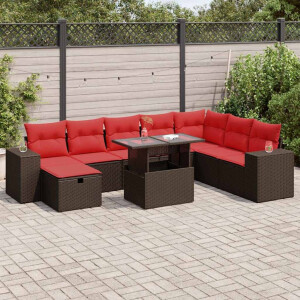 vidaXL 9-delige Loungeset met kussens poly rattan acacia zwart