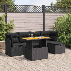 vidaXL 6-delige Loungeset met kussens poly rattan acacia zwart