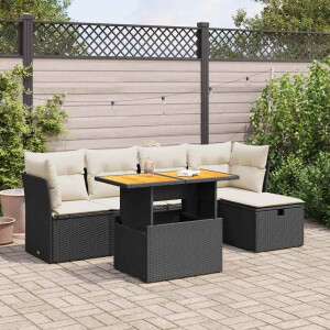 vidaXL 6-delige Loungeset met kussens poly rattan acacia zwart