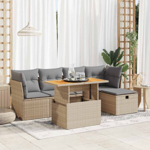 vidaXL 6-delige Loungeset met kussens poly rattan acacia beige