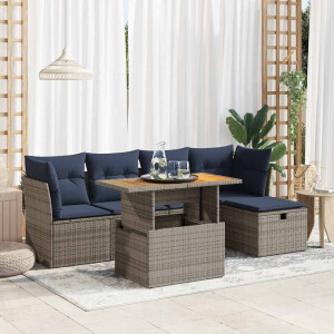 vidaXL 6-delige Loungeset met kussens poly rattan acacia grijs