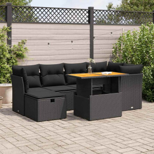 vidaXL 7-delige Loungeset met kussens poly rattan acacia zwart