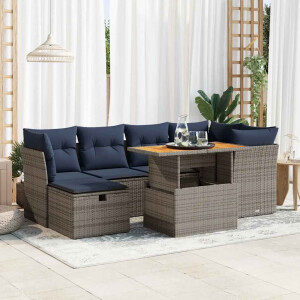 vidaXL 7-delige Loungeset met kussens poly rattan acacia zwart