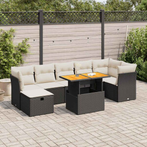 vidaXL 8-delige Loungeset met kussens poly rattan acacia zwart