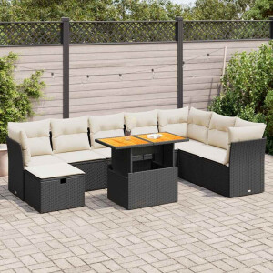 vidaXL 9-delige Loungeset met kussens poly rattan acacia zwart