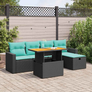 vidaXL 6-delige Loungeset met kussens poly rattan acacia zwart