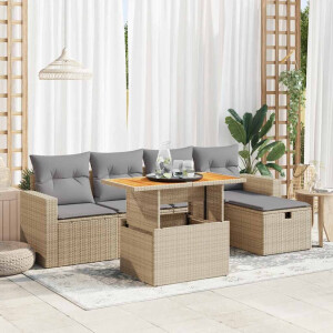 vidaXL 6-delige Loungeset met kussens poly rattan acacia beige