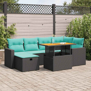 vidaXL 7-delige Loungeset met kussens poly rattan acacia bruin