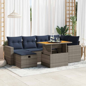 vidaXL 7-delige Loungeset met kussens poly rattan acacia zwart