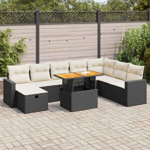 vidaXL 9-delige Loungeset met kussens poly rattan acacia zwart