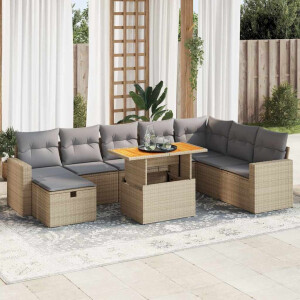 vidaXL 9-delige Loungeset met kussens poly rattan acacia beige