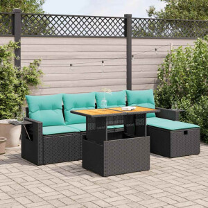 vidaXL 6-delige Loungeset met kussens poly rattan acacia zwart
