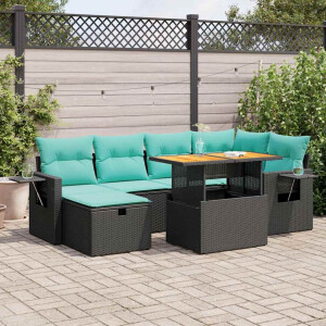 vidaXL 7-delige Loungeset met kussens poly rattan acacia bruin