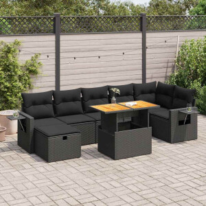 vidaXL 5-delige Loungeset met kussens poly rattan acacia zwart