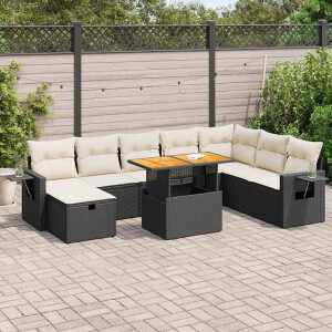 vidaXL 9-delige Loungeset met kussens poly rattan acacia zwart