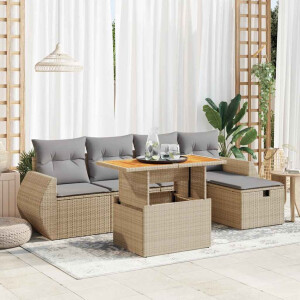 vidaXL 6-delige Loungeset met kussens poly rattan acacia beige