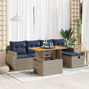 vidaXL 6-delige Loungeset met kussens poly rattan acacia zwart