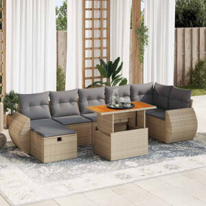 vidaXL 5-delige Loungeset met kussens poly rattan en acaciahout beige