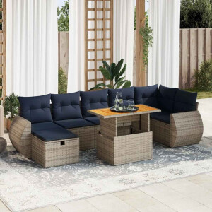 vidaXL 8-delige Loungeset met kussens poly rattan acacia grijs